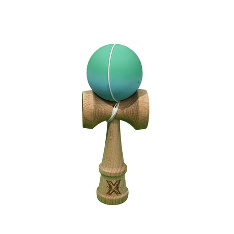 Jucarie Kendama X Originala, Profesionala, Flippy, din Lemn, Rubber Grip, 18 cm, Verde/Albastru - vivimall.ro