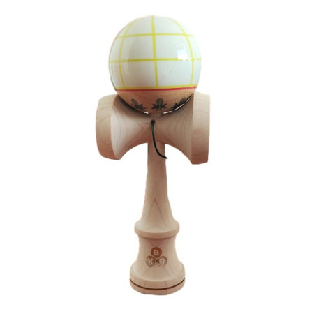 Jucarie Kendama X Originala, Profesionala Limited, Flippy, din Lemn cu Bila din Invelis SUPER STICK, 18 cm, Joc pentru Copii si Adulti, Alb/Galben - vivimall.ro