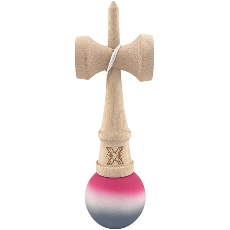 Jucarie Interactiva Kendama X Profesionala, Flippy, din Lemn, Rubber Grip, 18 cm, Roz/Alb/Gri - vivimall.ro