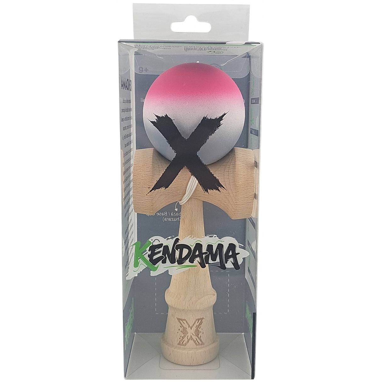 Jucarie Interactiva Kendama X Profesionala, Flippy, din Lemn, Rubber Grip, 18 cm, Roz/Alb/Gri - vivimall.ro
