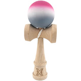 Jucarie Interactiva Kendama X Profesionala, Flippy, din Lemn, Rubber Grip, 18 cm, Roz/Alb/Gri - vivimall.ro