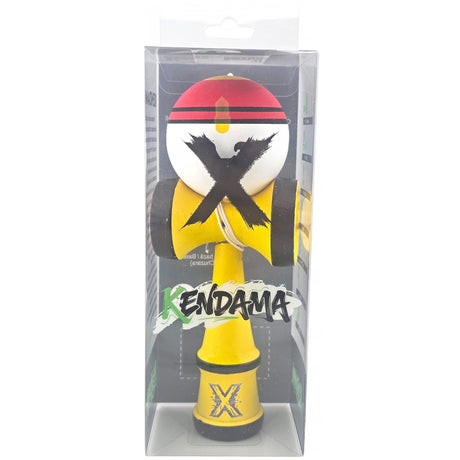 Kendama X Originala, Profesionala, Model Rege, Vivimall, din Lemn, 18 cm, Model Bicolor cu Maner Galben, Rosu Alb - vivimall.ro
