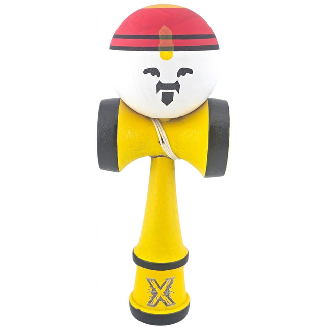 Kendama X Originala, Profesionala, Model Rege, Vivimall, din Lemn, 18 cm, Model Bicolor cu Maner Galben, Rosu Alb - vivimall.ro