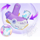 Jucarie Interactiva pentru Baloane de Sapun, Vivimall, Sunete si Lumini, Model Pistol, cu 8 Orificii, 19 x 8.8 x 16.3 cm, Mov - vivimall.ro