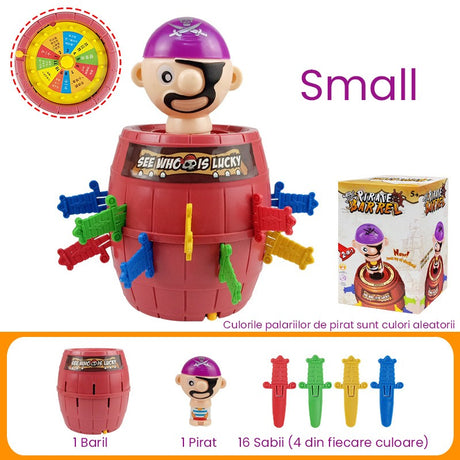 Jucarie interactiva Pirat Saltaret, Flippy, Joc de Grup/Familie, 16 sabii + 1 Pirat, 10 x 10 x 16.5 cm Mov/Maro