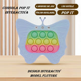 Jucarie Interactiva Tip Consola pentru Copii, Vivimall, Diferite Moduri de Joc, 120 Nivele, Material ABS/silicon, Sunete si Lumini, 12 x 5.5 x 13.5 cm cm, Model Fluture, Albastru Deschis - vivimall.ro