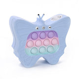 Jucarie Interactiva Tip Consola pentru Copii, Vivimall, Diferite Moduri de Joc, 120 Nivele, Material ABS/silicon, Sunete si Lumini, 12 x 5.5 x 13.5 cm cm, Model Fluture, Albastru Deschis - vivimall.ro