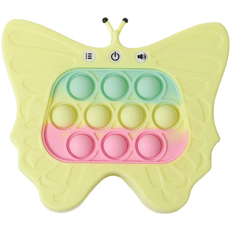 Jucarie Interactiva Tip Consola pentru Copii, Vivimall, Diferite Moduri de Joc, 120 Nivele, Material ABS/silicon, cu Nivele, Sunete si Lumini, 12 x 5.5 x 13.5 cm cm, Model Fluture, Galben - vivimall.ro