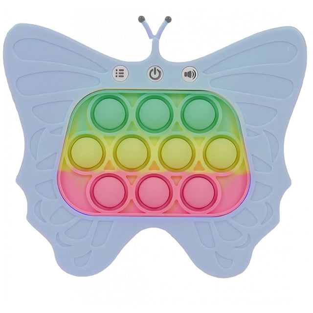 Jucarie Interactiva Tip Consola pentru Copii, Vivimall, Diferite Moduri de Joc, 120 Nivele, Material ABS/silicon, Sunete si Lumini, 12 x 5.5 x 13.5 cm cm, Model Fluture, Albastru Deschis - vivimall.ro