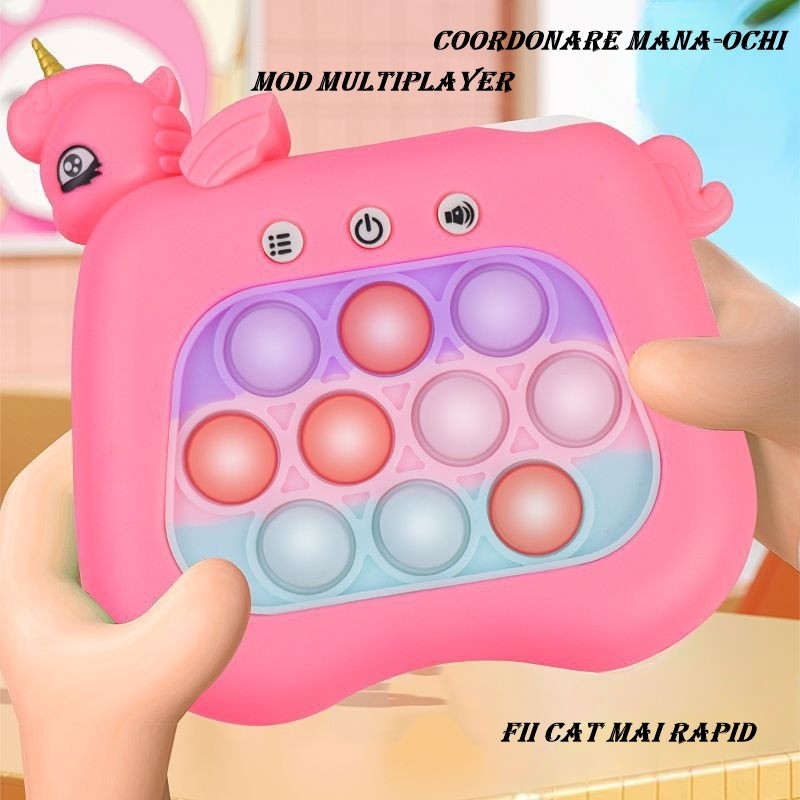 Jucarie Interactiva Tip Consola pentru Copii, Vivimall, Diferite Moduri de Joc, 120 Nivele, Material ABS/silicon, Sunete si Lumini, 13.5 x 5.5 x 12.5 cm, Model Unicorn, Fucsia - vivimall.ro