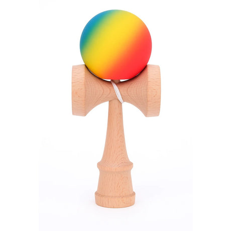 Jucarie Kendama X Originala, Profesionala, Flippy, din Lemn, Rubber Grip, 18 cm, Rosu/Galben/Albastru - vivimall.ro