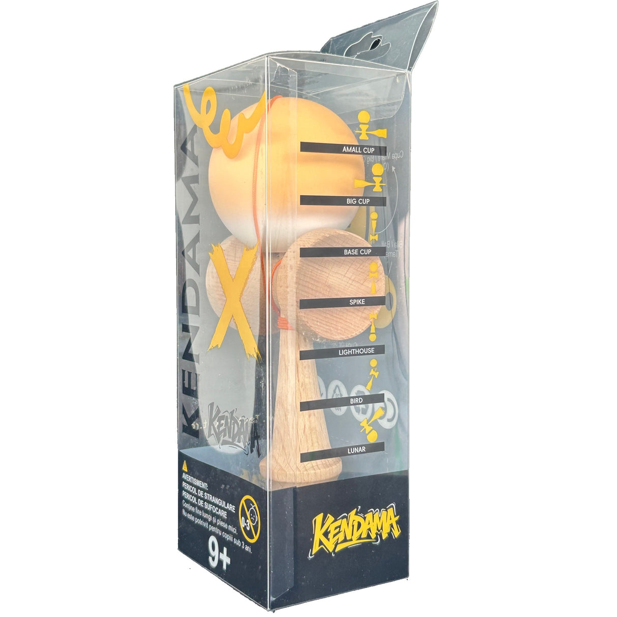 Jucarie Interactiva Kendama Profesionala din Lemn cu Bila Cauciucata, 18 x 6 x 7 cm, Joc de Indemanare pentru Copii si Adulti, Gradient Portocaliu Alb - vivimall.ro