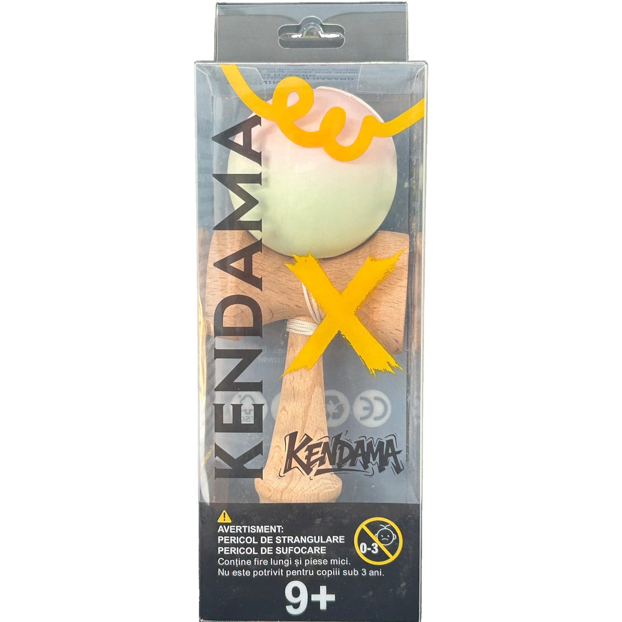 Kendama X Originala, Profesionala, Flippy, din Lemn, Rubber Grip, 18 cm, Roz/Verde - vivimall.ro