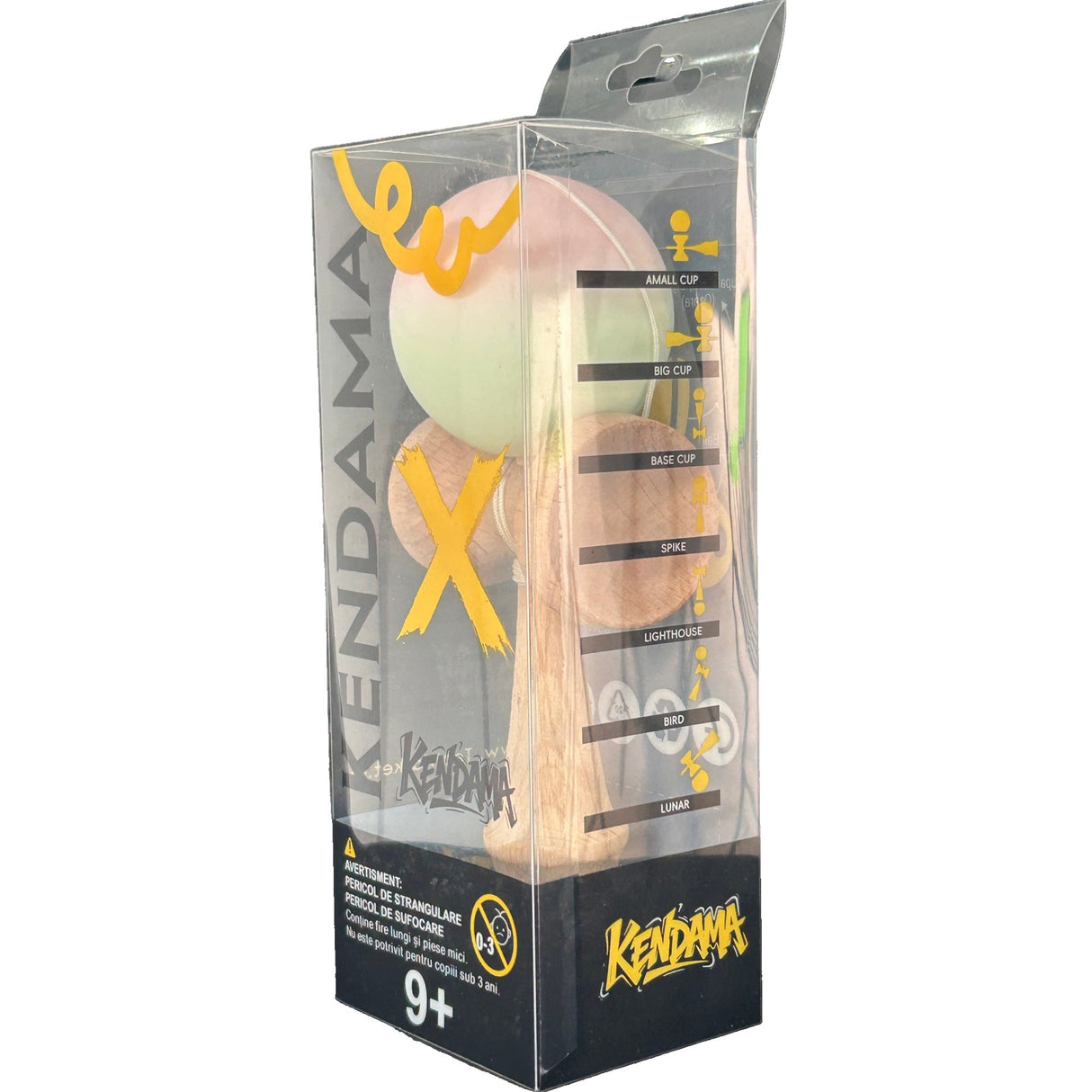 Kendama X Originala, Profesionala, Flippy, din Lemn, Rubber Grip, 18 cm, Roz/Verde - vivimall.ro