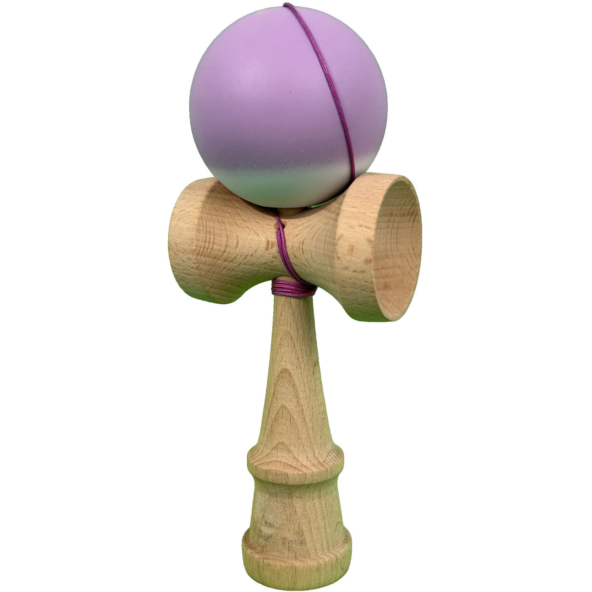 Jucarie Interactiva Kendama Profesionala din Lemn cu Bila Cauciucata, 18 x 6 x 7 cm, Joc de Indemanare pentru Copii si Adulti, Gradient Mov Alb - vivimall.ro