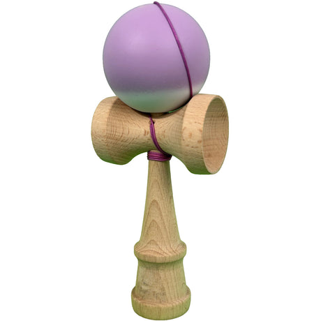 Jucarie Interactiva Kendama Profesionala, Vivimall, din Lemn cu Bila Cauciucata, 18 x 6 x 7 cm, Joc de Indemanare pentru Copii si Adulti, Gradient Mov Alb - vivimall.ro
