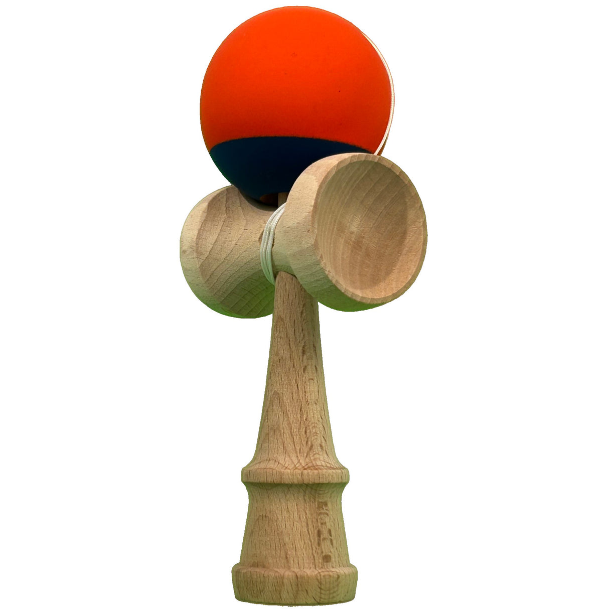 Jucarie Interactiva Kendama Profesionala din Lemn cu Bila Cauciucata, 18 x 6 x 7 cm, Joc de Indemanare pentru Copii si Adulti, Bicolor Portocaliu Albastru inchis - vivimall.ro