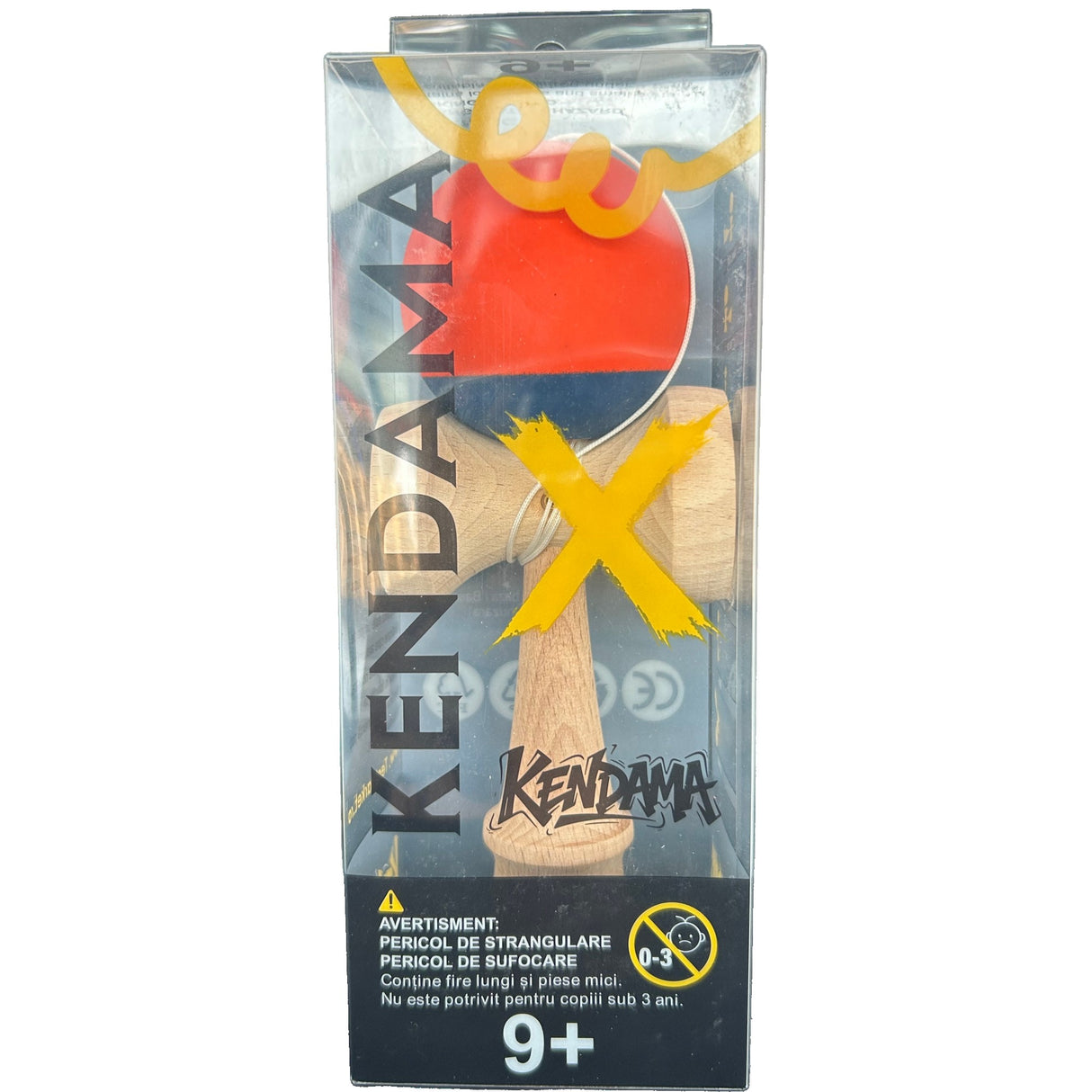 Jucarie Interactiva Kendama Profesionala din Lemn cu Bila Cauciucata, 18 x 6 x 7 cm, Joc de Indemanare pentru Copii si Adulti, Bicolor Portocaliu Albastru inchis - vivimall.ro