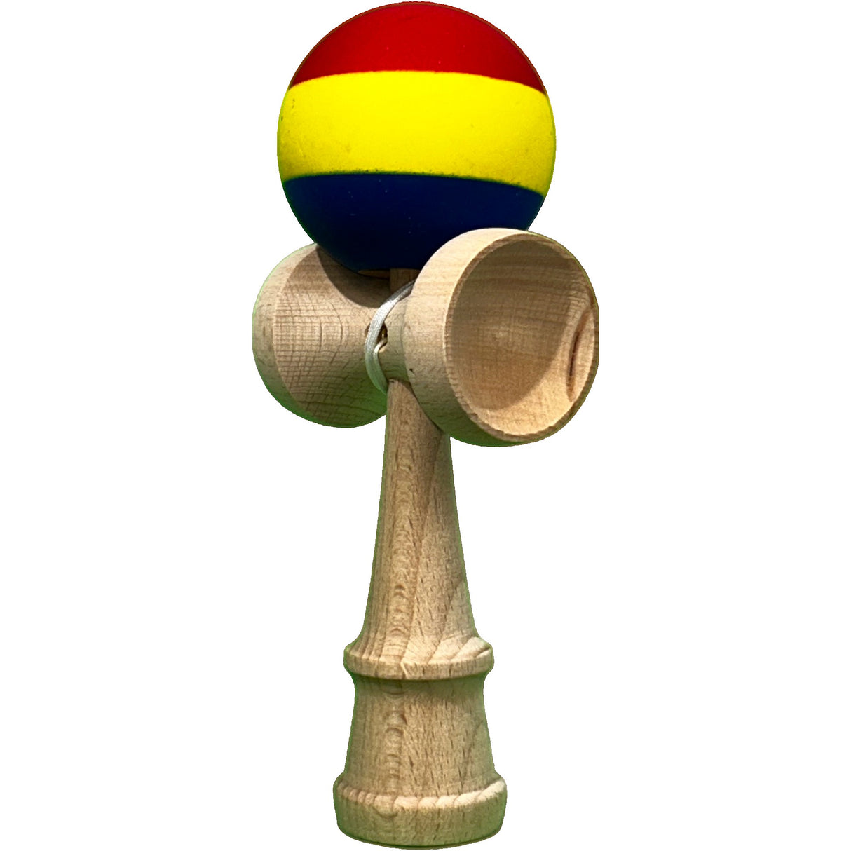 Jucarie Interactiva Kendama Profesionala din Lemn, 18 cm, Joc de Indemanare pentru Copii si Adulti, Multicolor Rosu Galben Albastru inchis - vivimall.ro