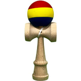 Jucarie Interactiva Kendama Profesionala din Lemn, 18 cm, Joc de Indemanare pentru Copii si Adulti, Multicolor Rosu Galben Albastru inchis - vivimall.ro