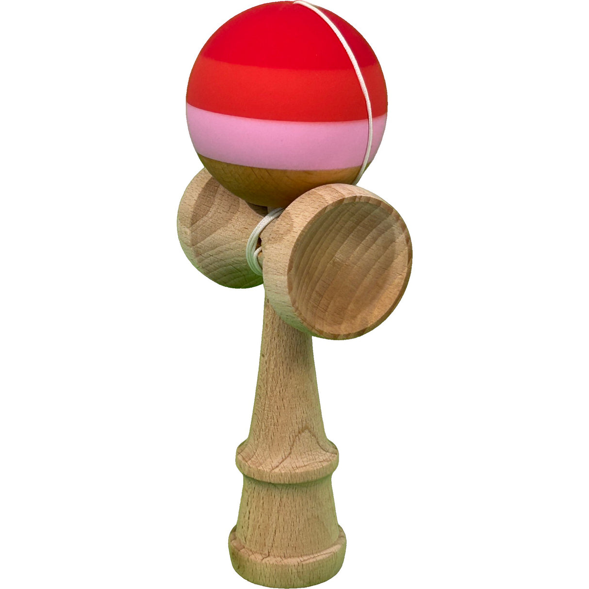 Jucarie Interactiva Kendama Profesionala din Lemn, 18 x 7 x 6 cm, Joc de Indemanare pentru Copii si Adulti, Multicolor Rosu inchis Rosu Alb - vivimall.ro