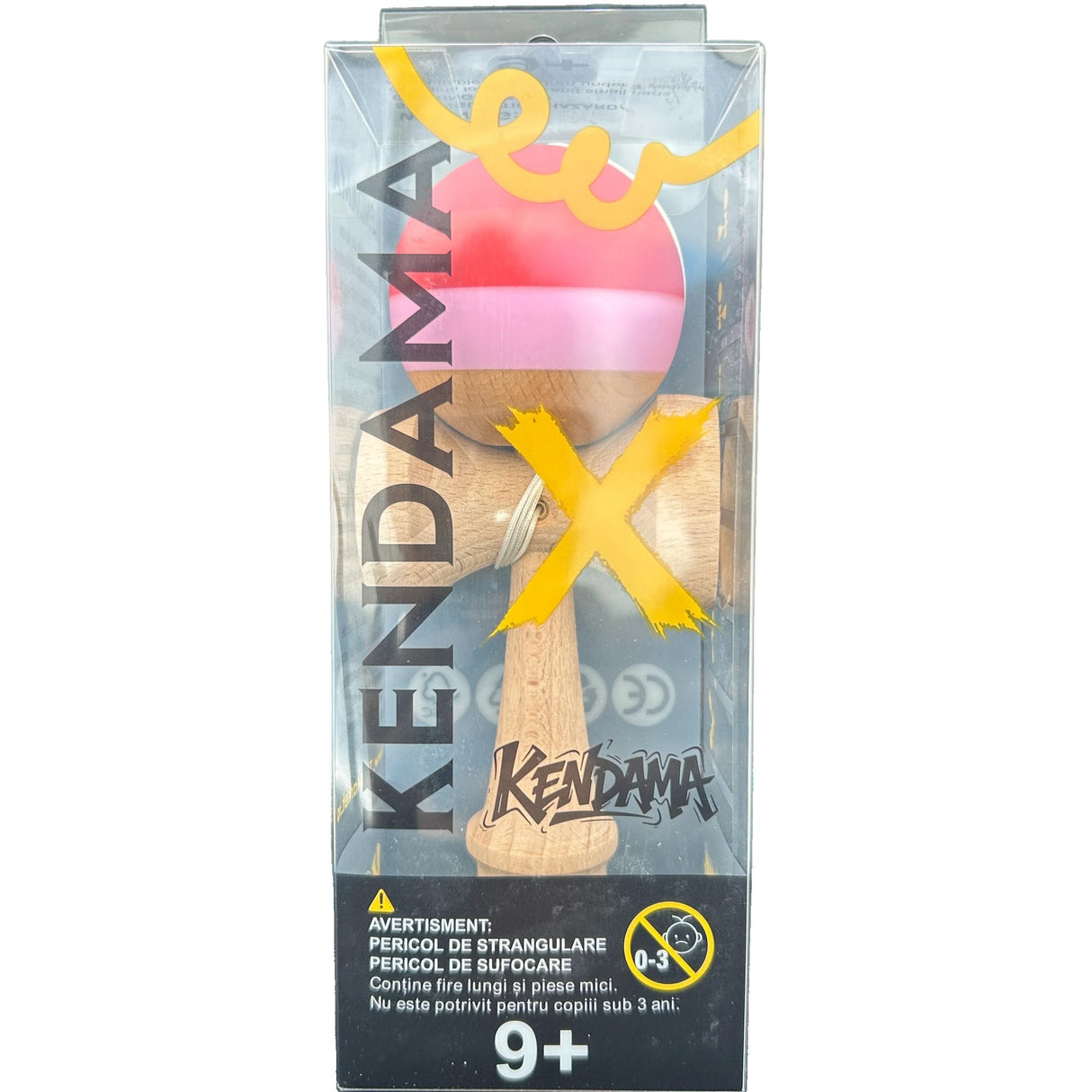 Jucarie Interactiva Kendama Profesionala din Lemn, 18 x 7 x 6 cm, Joc de Indemanare pentru Copii si Adulti, Multicolor Rosu inchis Rosu Alb - vivimall.ro