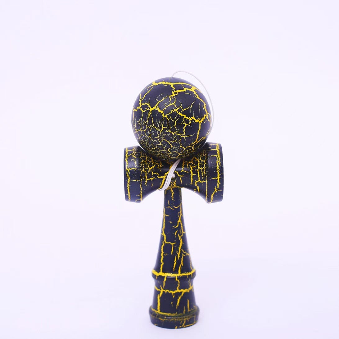 Jucarie Kendama X Originala, Profesionala, Kendama Cracked din Lemn – 18 cm, Joc Interactiv de Indemanare pentru Copii si Adulti, Crack Negru/Galben - vivimall.ro