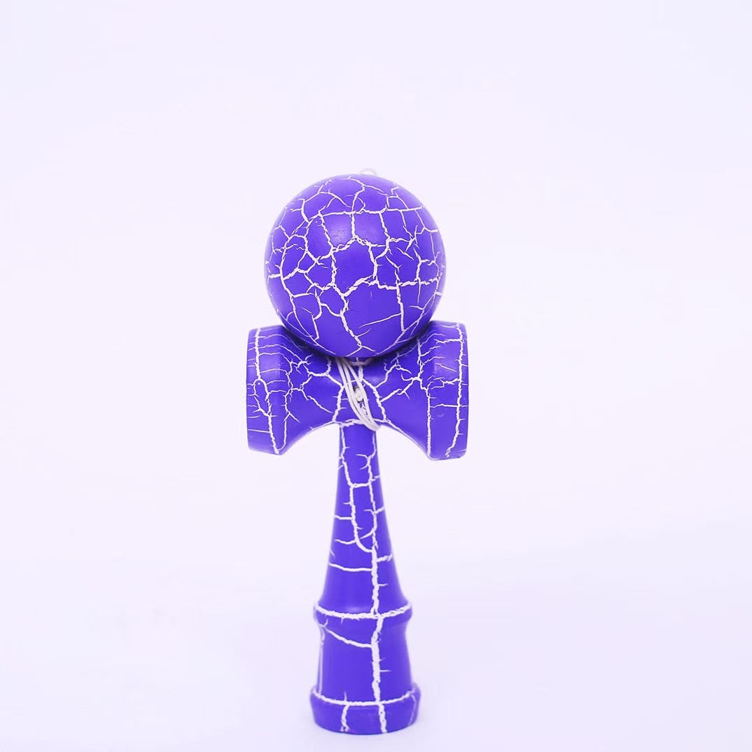 Jucarie Kendama X Originala, Profesionala, Kendama Cracked din Lemn – 18 cm, Joc Interactiv de Indemanare pentru Copii si Adulti, Crack Mov/ALb - vivimall.ro