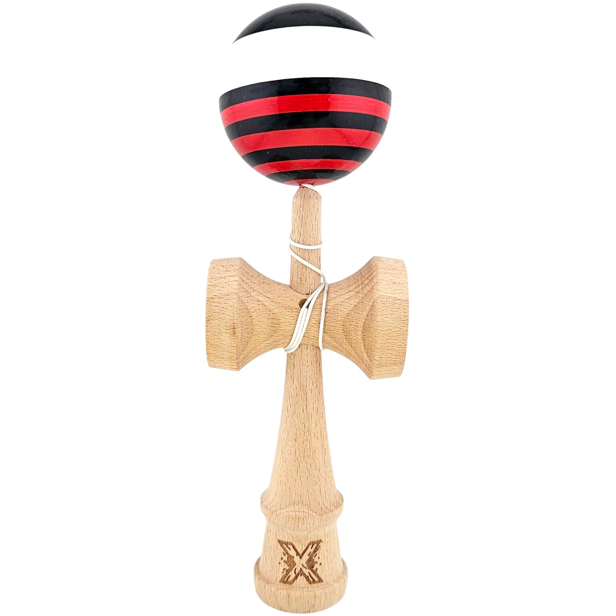 Kendama X Originala, Profesionala, Flippy, din Lemn, Super Sticky, 18 cm, Rosu/Negru/Alb - vivimall.ro