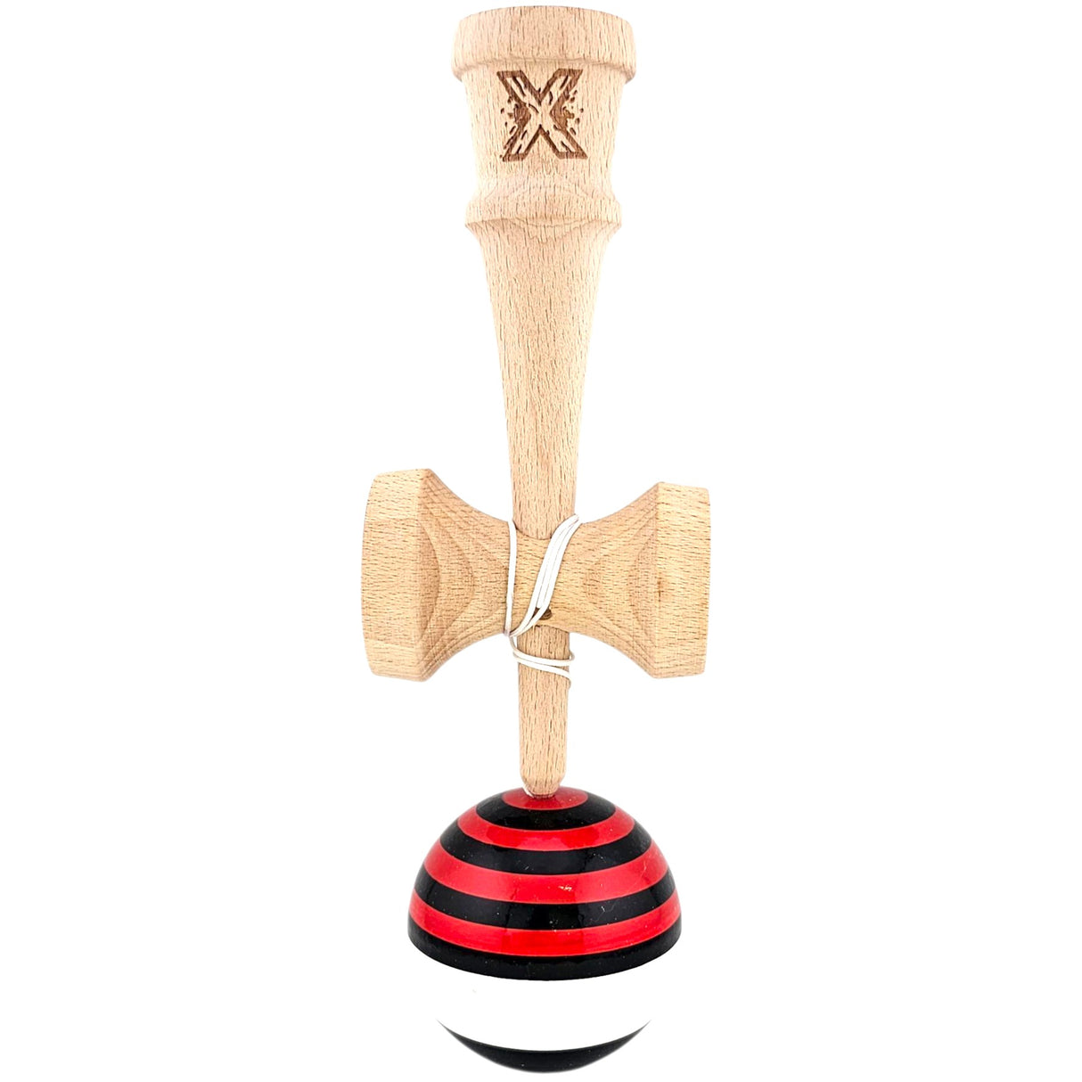 Kendama X Originala, Profesionala, Flippy, din Lemn, Super Sticky, 18 cm, Rosu/Negru/Alb - vivimall.ro