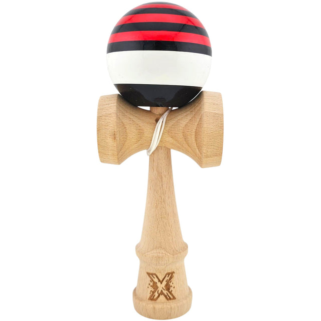 Kendama X Originala, Profesionala, Flippy, din Lemn, Super Sticky, 18 cm, Rosu/Negru/Alb - vivimall.ro