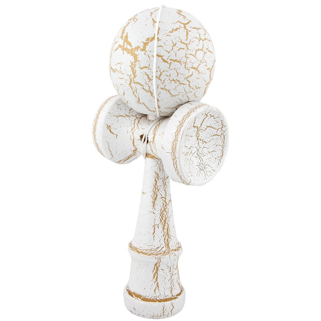 Jucarie Kendama X Originala, Profesionala, Kendama Cracked din Lemn – 18 cm, Joc Interactiv de Indemanare pentru Copii si Adulti, Crack Alb/Galben - vivimall.ro