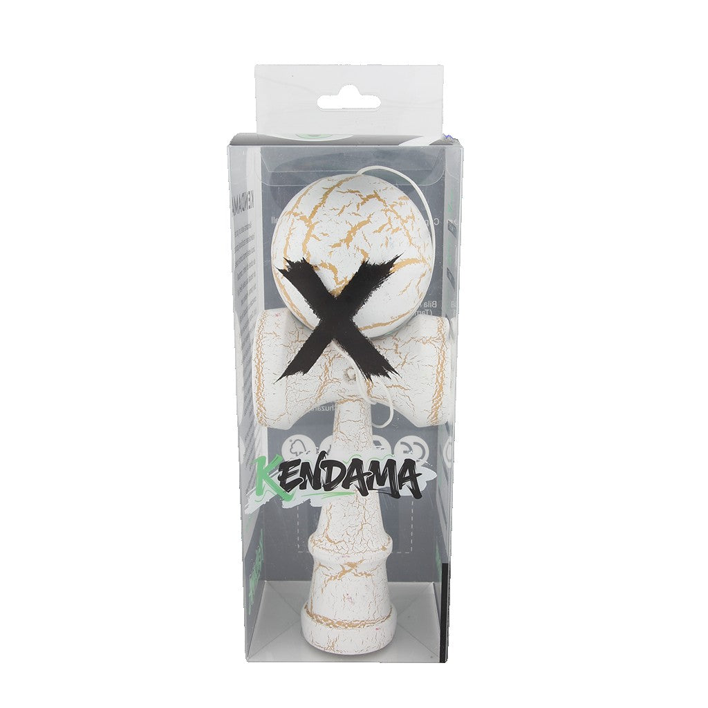 Jucarie Kendama X Originala, Profesionala, Kendama Cracked din Lemn – 18 cm, Joc Interactiv de Indemanare pentru Copii si Adulti, Crack Alb/Galben - vivimall.ro