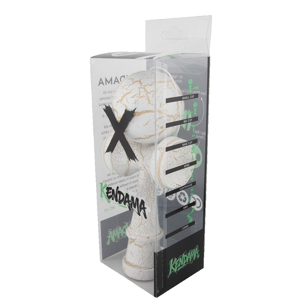 Jucarie Kendama X Originala, Profesionala, Kendama Cracked din Lemn – 18 cm, Joc Interactiv de Indemanare pentru Copii si Adulti, Crack Alb/Galben - vivimall.ro