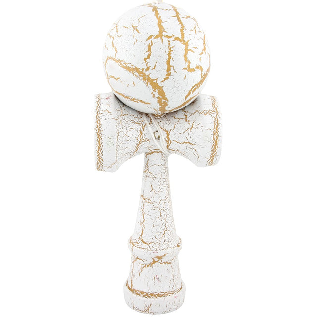 Jucarie Kendama X Originala, Profesionala, Kendama Cracked din Lemn – 18 cm, Joc Interactiv de Indemanare pentru Copii si Adulti, Crack Alb/Galben - vivimall.ro