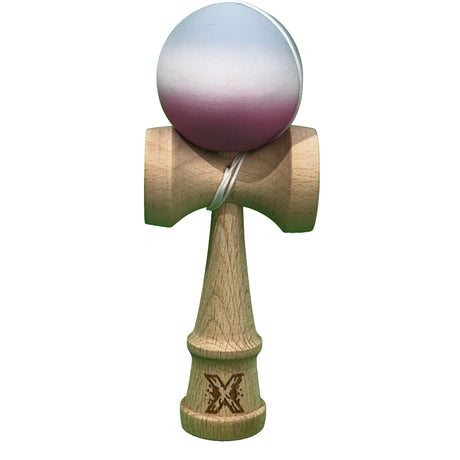 Jucarie Kendama X Originala, Profesionala, Flippy, din Lemn, Rubber Grip, 18 cm, Roz/Alb/Gri - vivimall.ro
