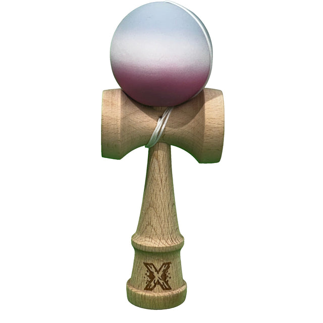 Jucarie Kendama X Originala, Profesionala, Flippy, din Lemn, Rubber Grip, 18 cm, Roz/Alb/Gri - vivimall.ro