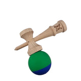 Jucarie Kendama X Originala, Profesionala, Vivimall, din Lemn, Rubber Grip, 18 cm, Albastru/Verde