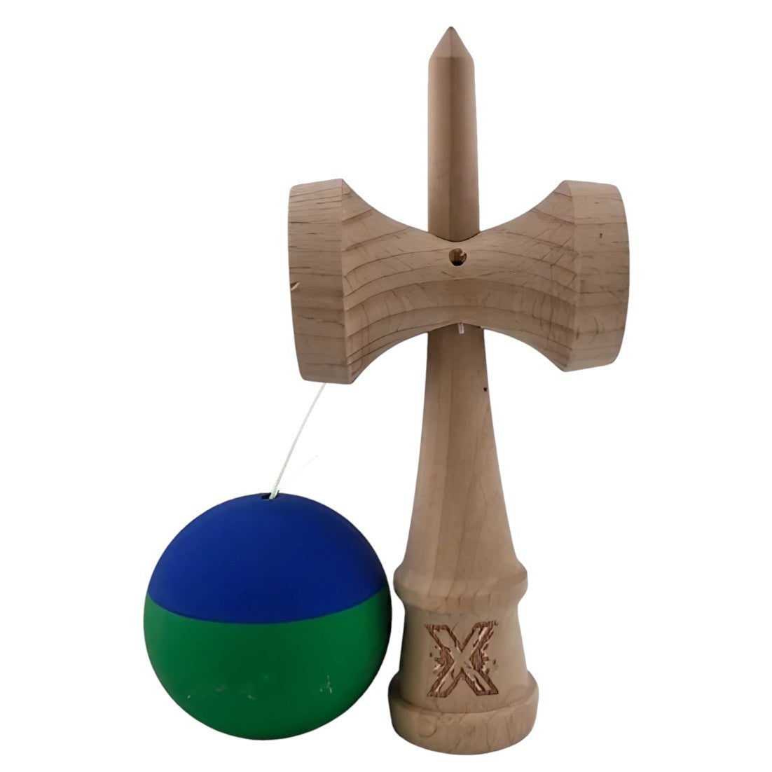 Jucarie Kendama X Originala, Profesionala, Vivimall, din Lemn, Rubber Grip, 18 cm, Albastru/Verde