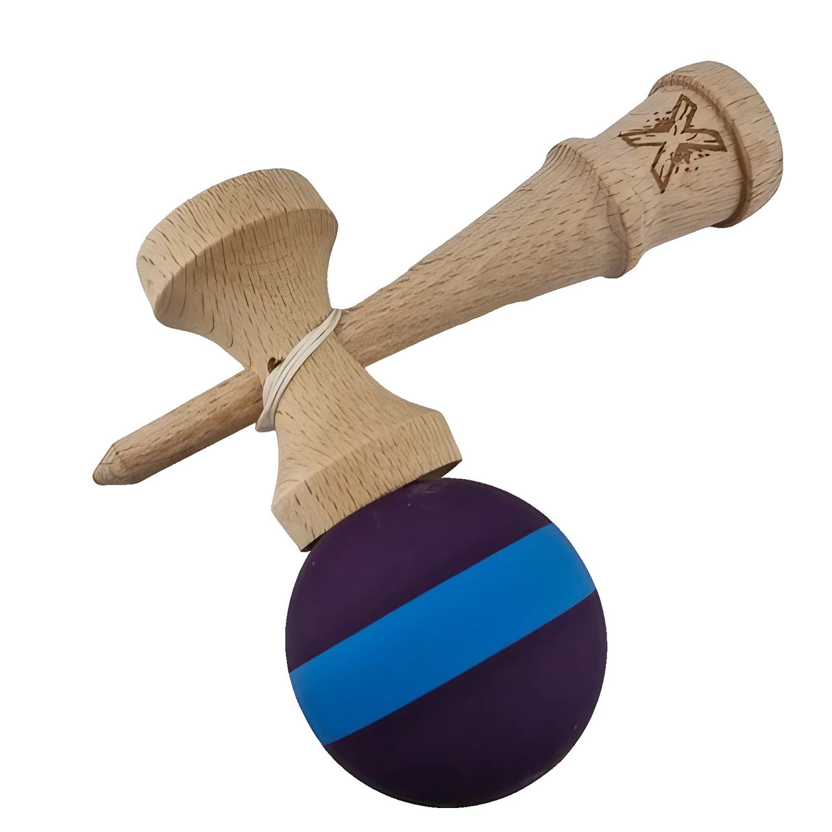Kendama X Original, Професионална дървена играчка, Гумена дръжка, 18 см, Лилаво/Синьо