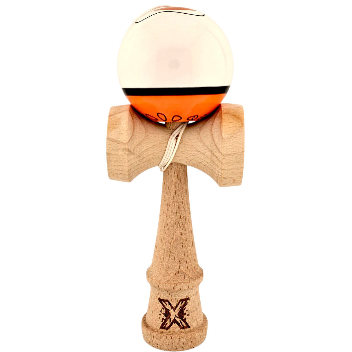 Kendama X Originala, Profesionala, Vivimall, din Lemn, Super Sticky, 18 cm, Alb/Portocaliu - vivimall.ro