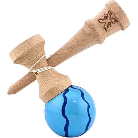 Kendama X Originala, Profesionala, Flippy, din Lemn, Super Sticky, 18 cm, Albastru - vivimall.ro