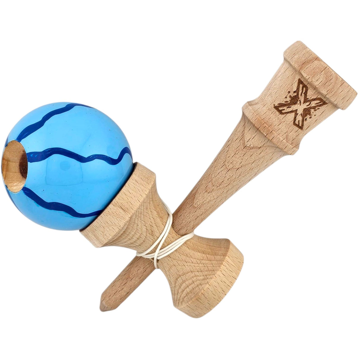 Kendama X Originala, Profesionala, Flippy, din Lemn, Super Sticky, 18 cm, Albastru - vivimall.ro