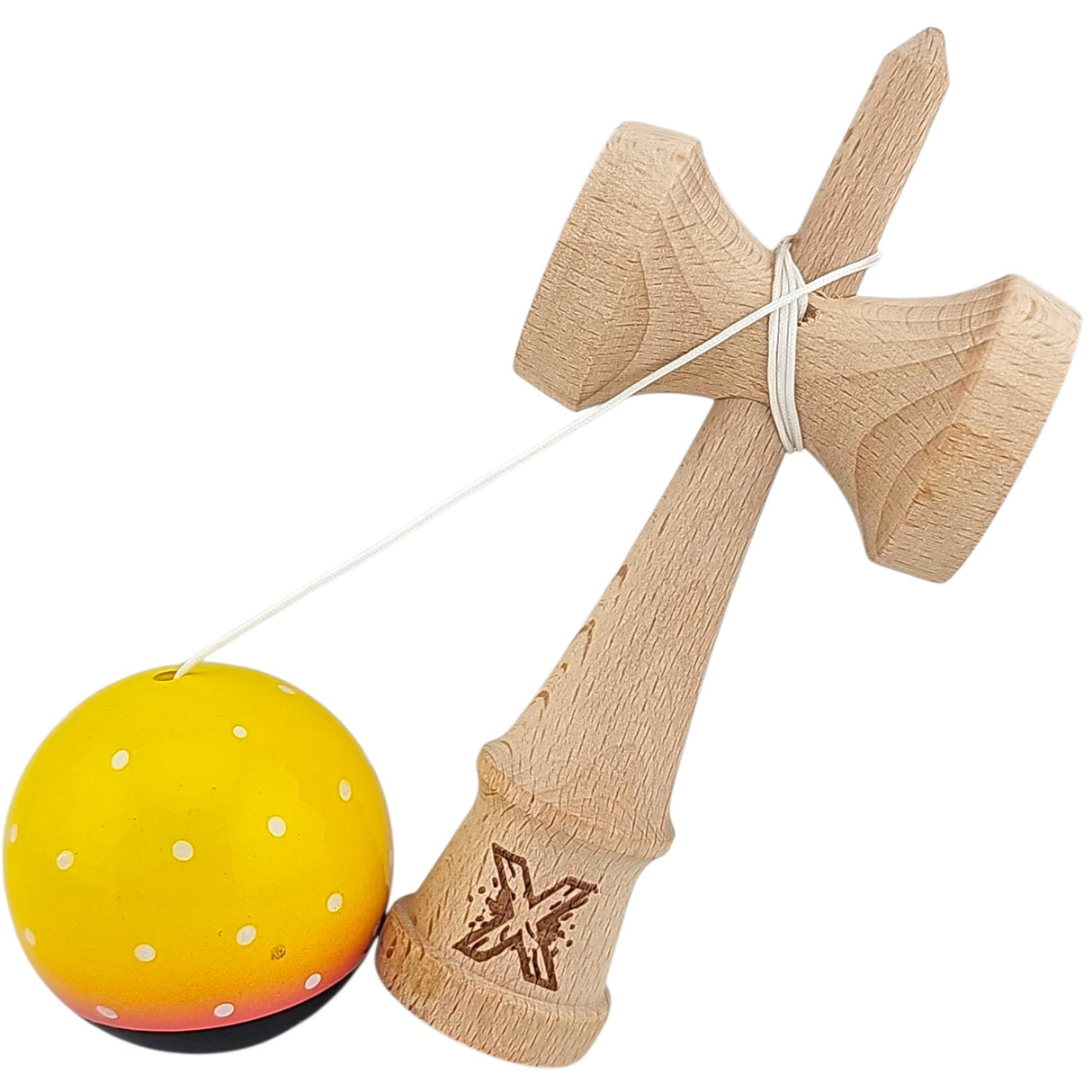 Kendama X Originala, Profesionala, Flippy, din Lemn, Super Sticky, 18 cm, Galben/Roz/Negru - vivimall.ro