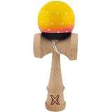 Kendama X Originala, Profesionala, Flippy, din Lemn, Super Sticky, 18 cm, Galben/Roz/Negru - vivimall.ro