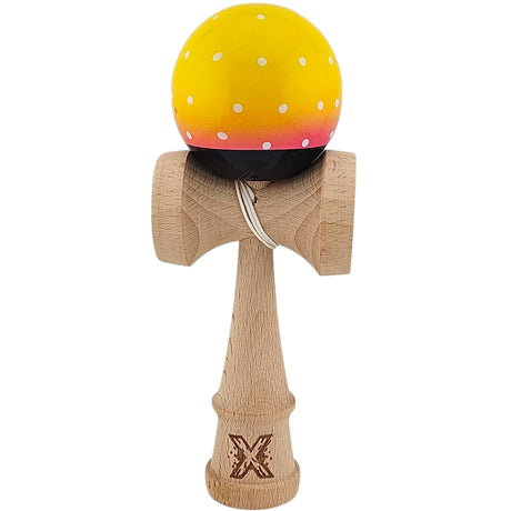 Kendama X Originala, Profesionala, Flippy, din Lemn, Super Sticky, 18 cm, Galben/Roz/Negru - vivimall.ro
