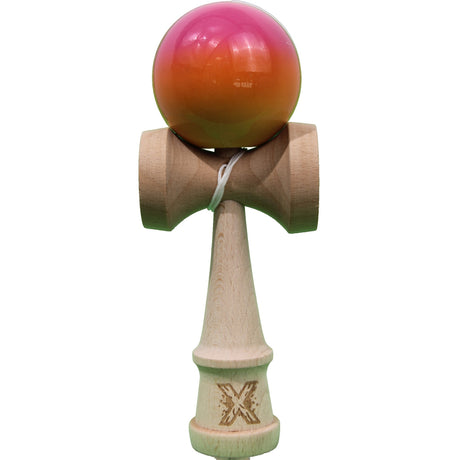 Jucarie Kendama X Originala, Profesionala, Flippy, Super Sticky din Lemn, 18 cm, Gradient Roz/Portocaliu/Galben - vivimall.ro