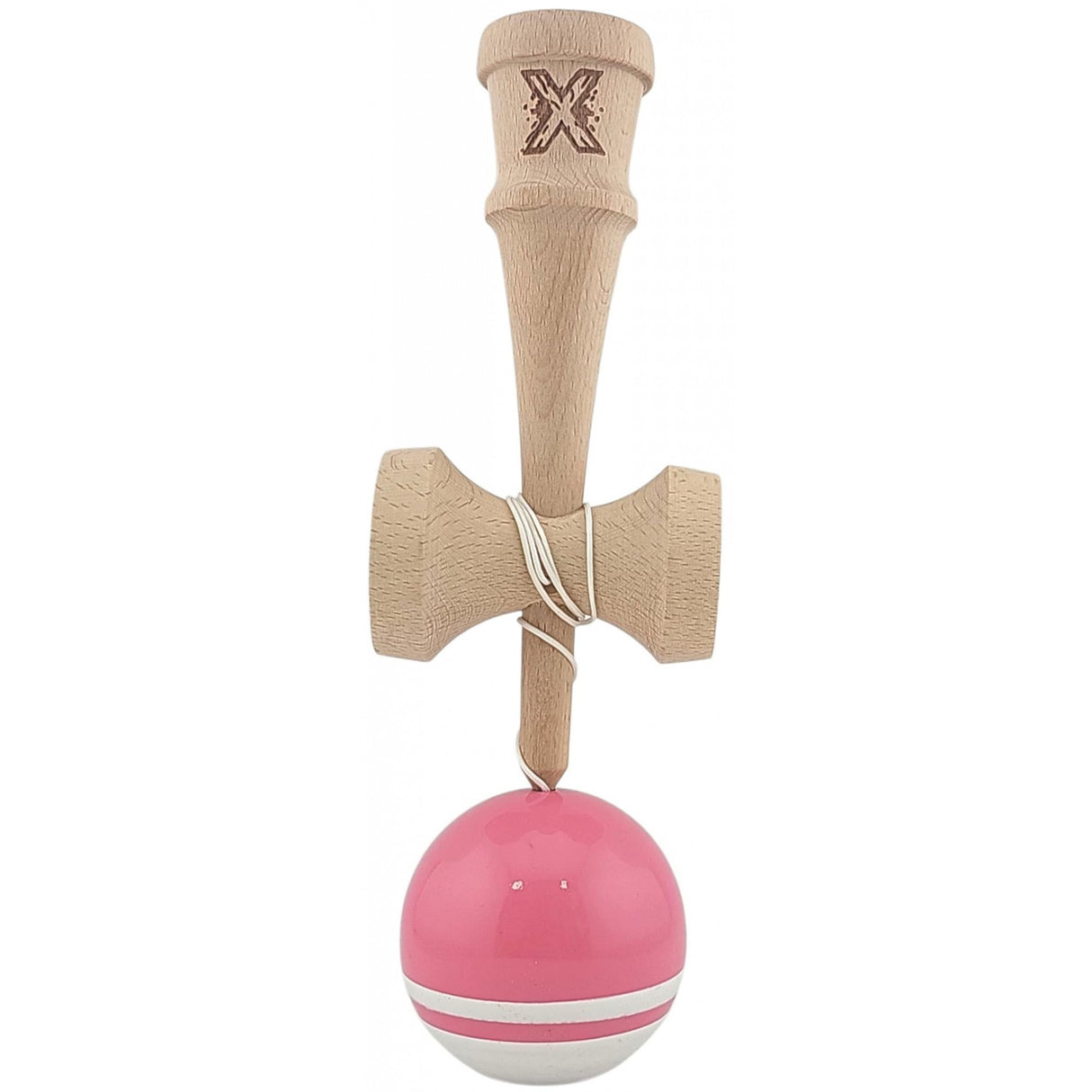Jucarie Kendama X Originala, Profesionala, Flippy, Super Sticky din Lemn, 18 cm, pentru Copii si Adulti, Roz/Alb - vivimall.ro
