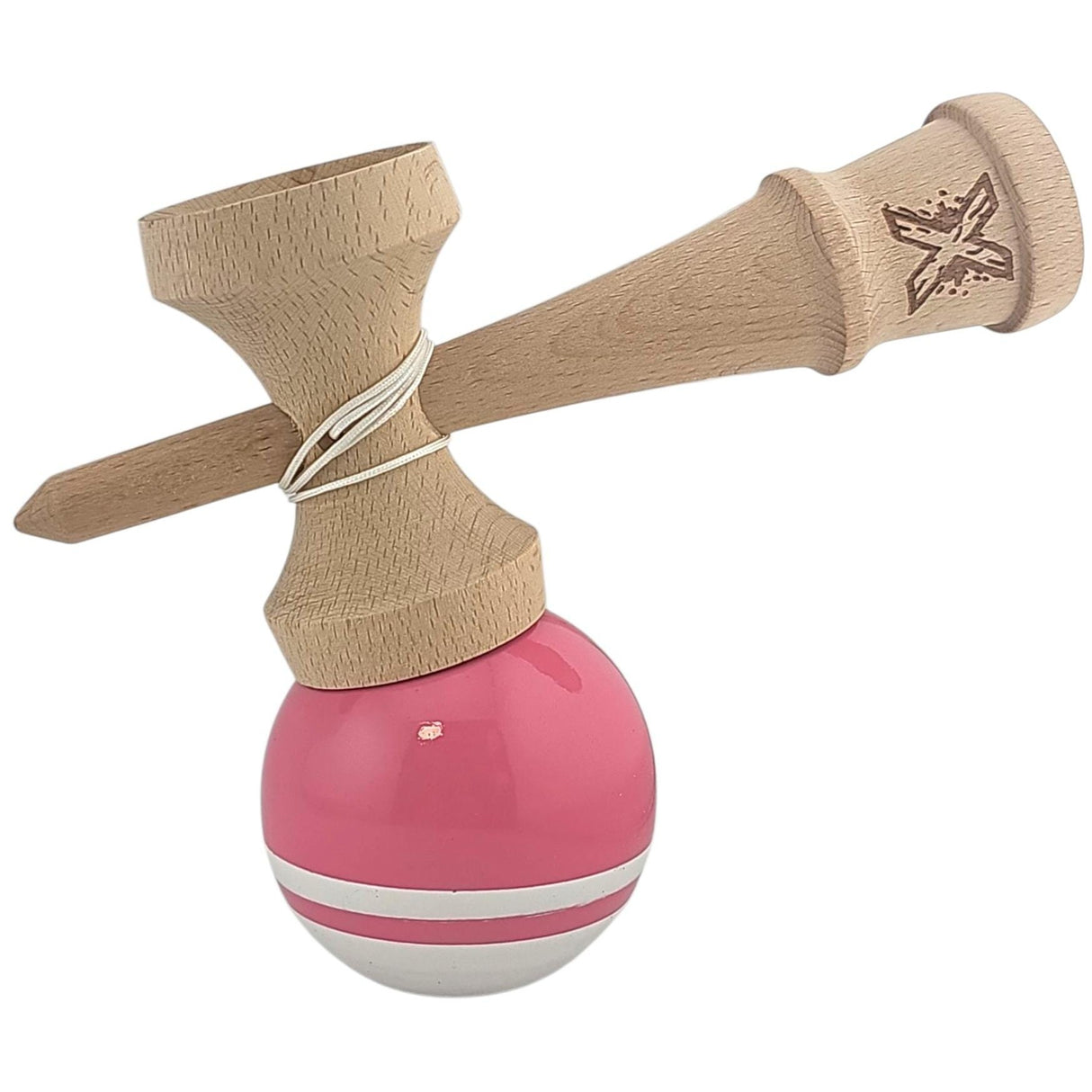 Jucarie Kendama X Originala, Profesionala, Flippy, Super Sticky din Lemn, 18 cm, pentru Copii si Adulti, Roz/Alb - vivimall.ro