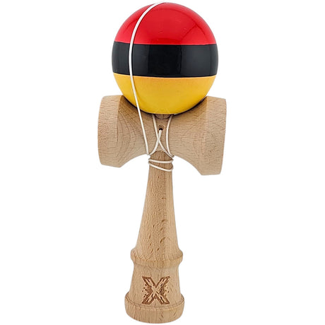 Kendama X Originala, Profesionala, Flippy, Super, Sticky din Lemn, 18 cm, Rosu/Negru/Galben - vivimall.ro